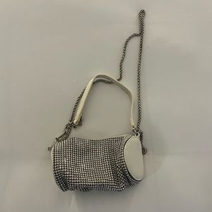 White Rhinestone Barrel Bag